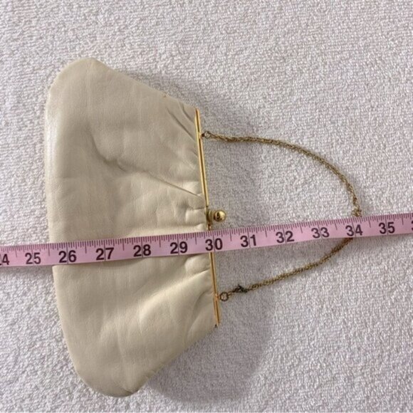 Vintage Cream Leather Mini Purse Clutch Wristlet - Picture 13 of 14